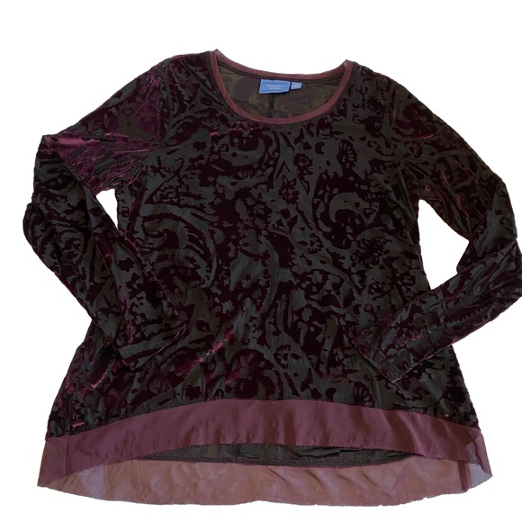 Vera Wang Tops - 90s Y2K Vintage SIMPLY VERA WANG Velvet Burnout Burgundy Fairy Grunge Top XL